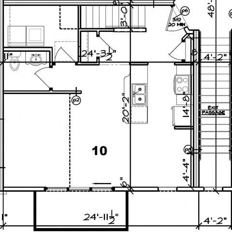 Floor plan for 1 bed, 1.5 baths, 960 sqft